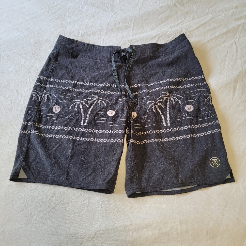 Roark Board Shorts Men's 30 The Passage Series DRAWSTRING Trunks Palms Gray